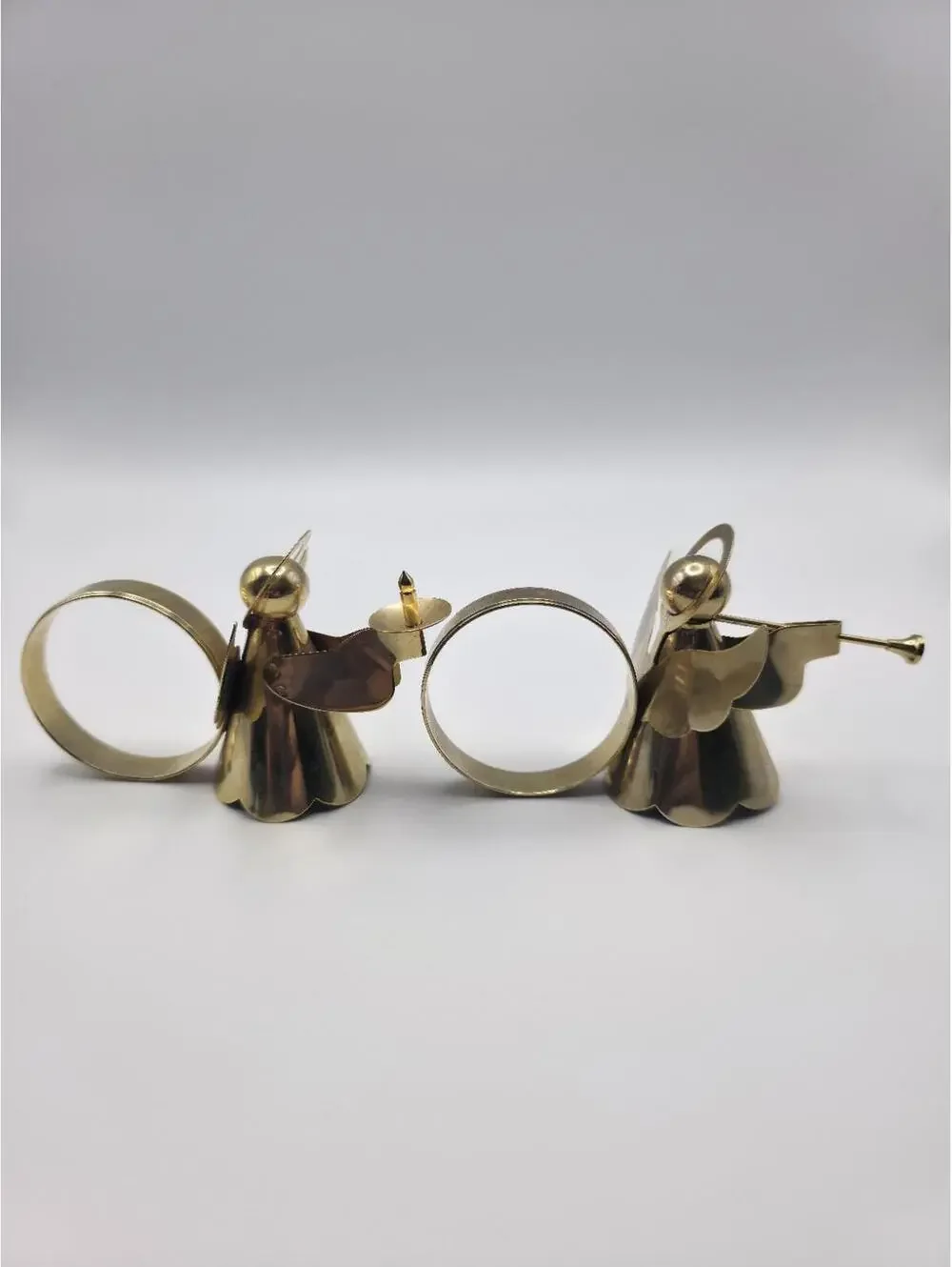 Vintage Christmas Brass Gold Tone Pair Angel Napkin Rings THC Hong Kong 2 Pc Set